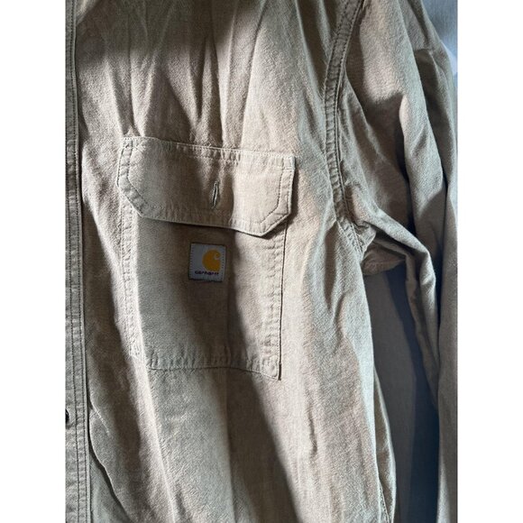 Carhartt Shirt Mens Large Tan Loose Fit Cotton Button Up Workwear Pair of 2 - Picture 8 of 12